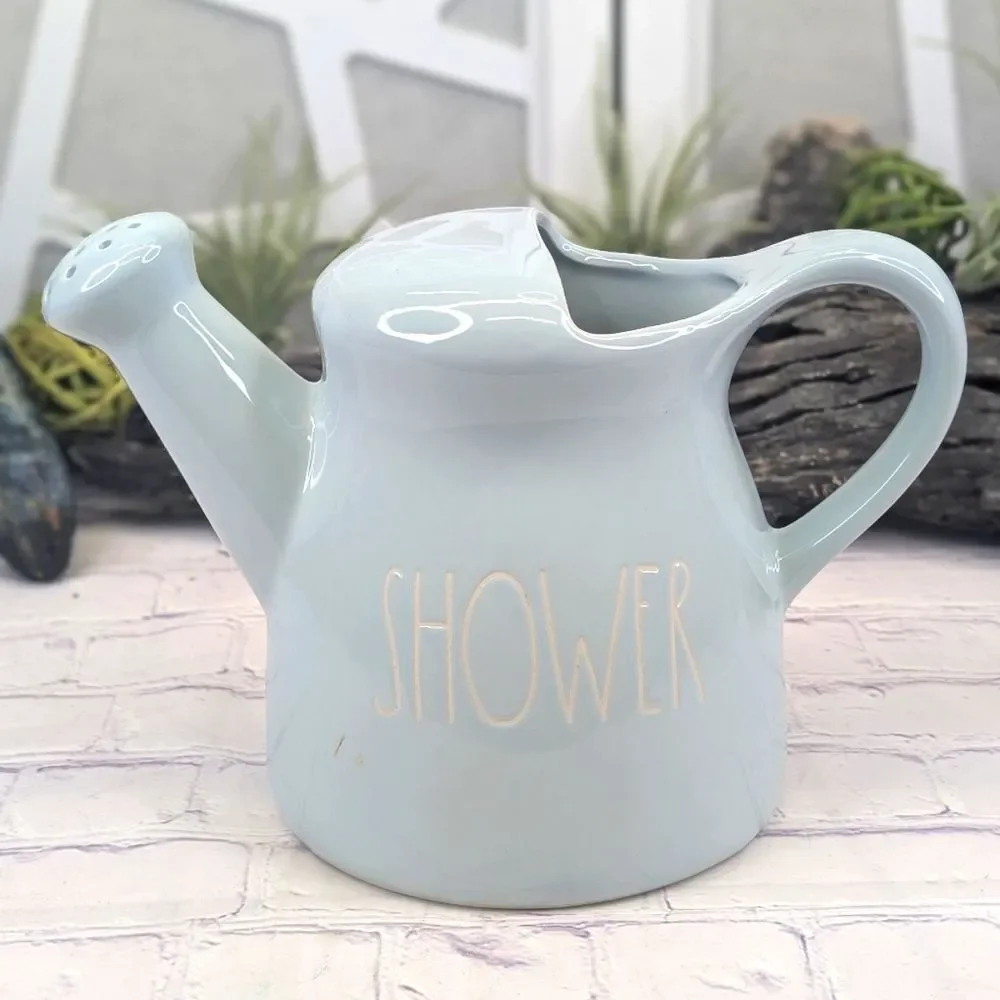 Rae Dunn SHOWER Baby Blue Ceramic Watering Pitcher Jug